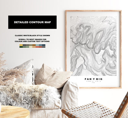 Fan y Big Map Print - Contour Map - Fan y Big Poster - Wales - Topographic Map - Print - Poster - Wall Art - Horseshoe Walk - Brecon Beacons