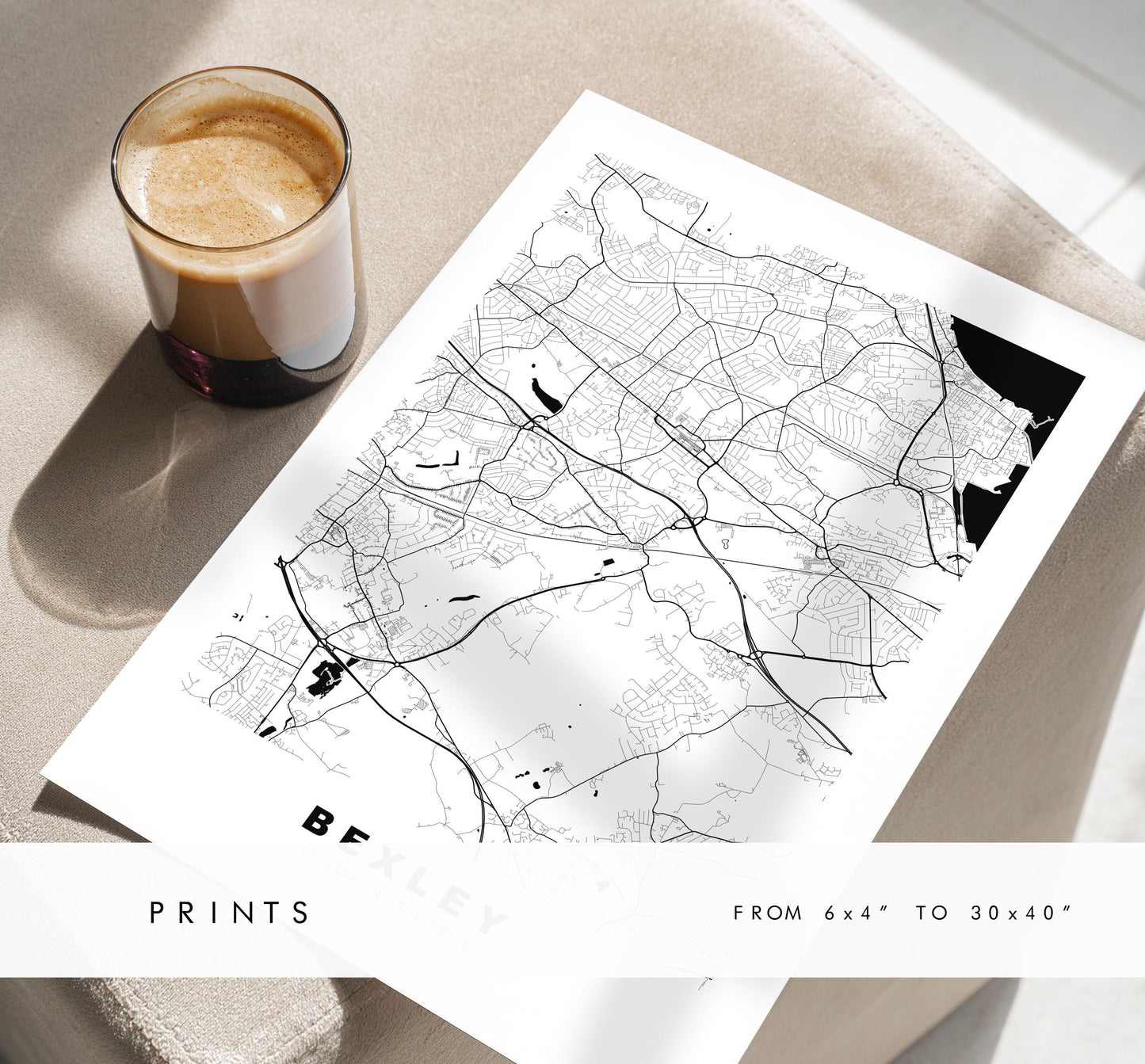 Bexley Map Print - Minimalist City Map Poster - Map Art - UK - Bexley Print - Bexley, London - Different Colours Available