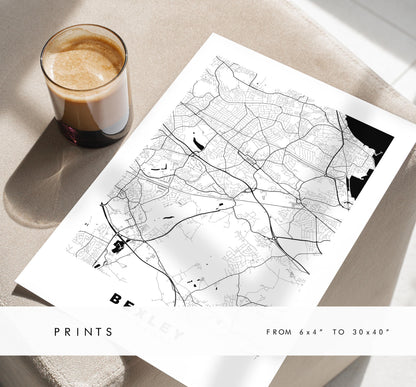 Bexley Map Print - Minimalist City Map Poster - Map Art - UK - Bexley Print - Bexley, London - Different Colours Available