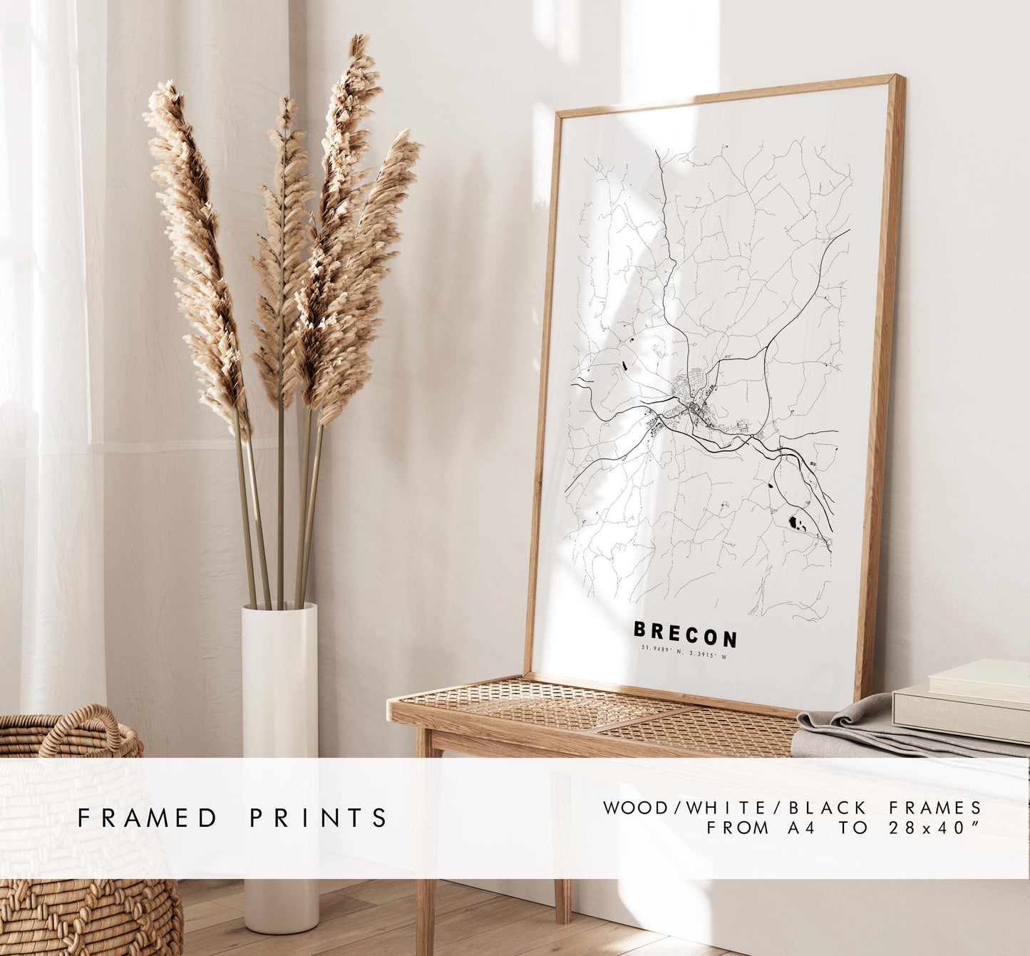 Brecon Map Print - Minimalist City Map Poster - Map Art - Wales - UK - Brecon Print - Brecon Poster - Different Colours Available