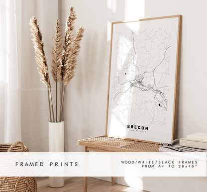 Brecon Map Print - Minimalist City Map Poster - Map Art - Wales - UK - Brecon Print - Brecon Poster - Different Colours Available