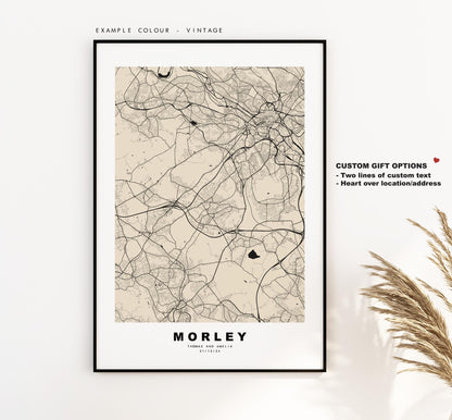 Morley Map Print - Minimalist City Map Poster - Map Art - UK - Morley Print - Morley, West Yorkshire - Different Colours Available