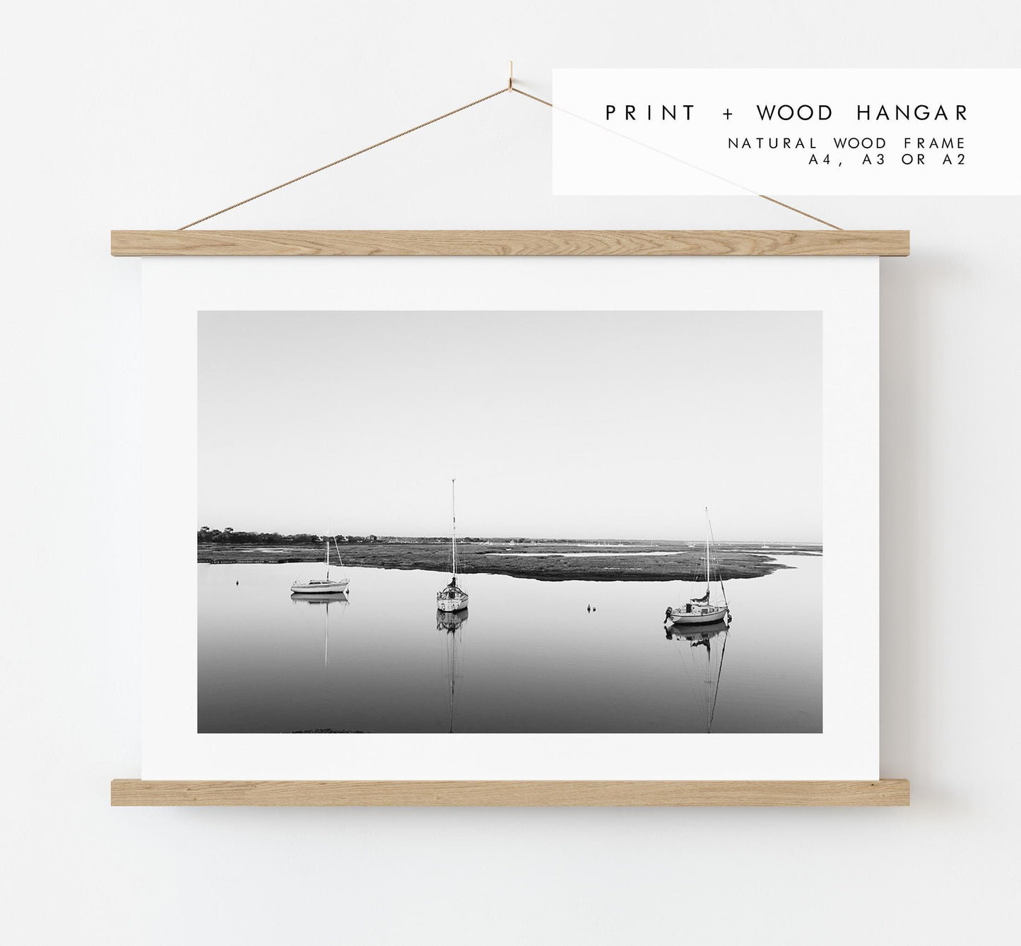 Boat Reflections Black and White Photography Print - Hampshire Photography Prints - Wall Art -  Frame and Canvas Options - Landscape  - UK