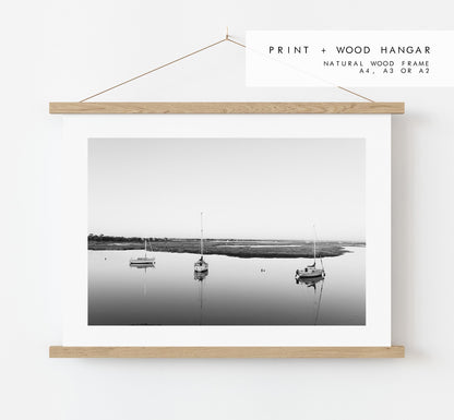 Boat Reflections Black and White Photography Print - Hampshire Photography Prints - Wall Art -  Frame and Canvas Options - Landscape  - UK