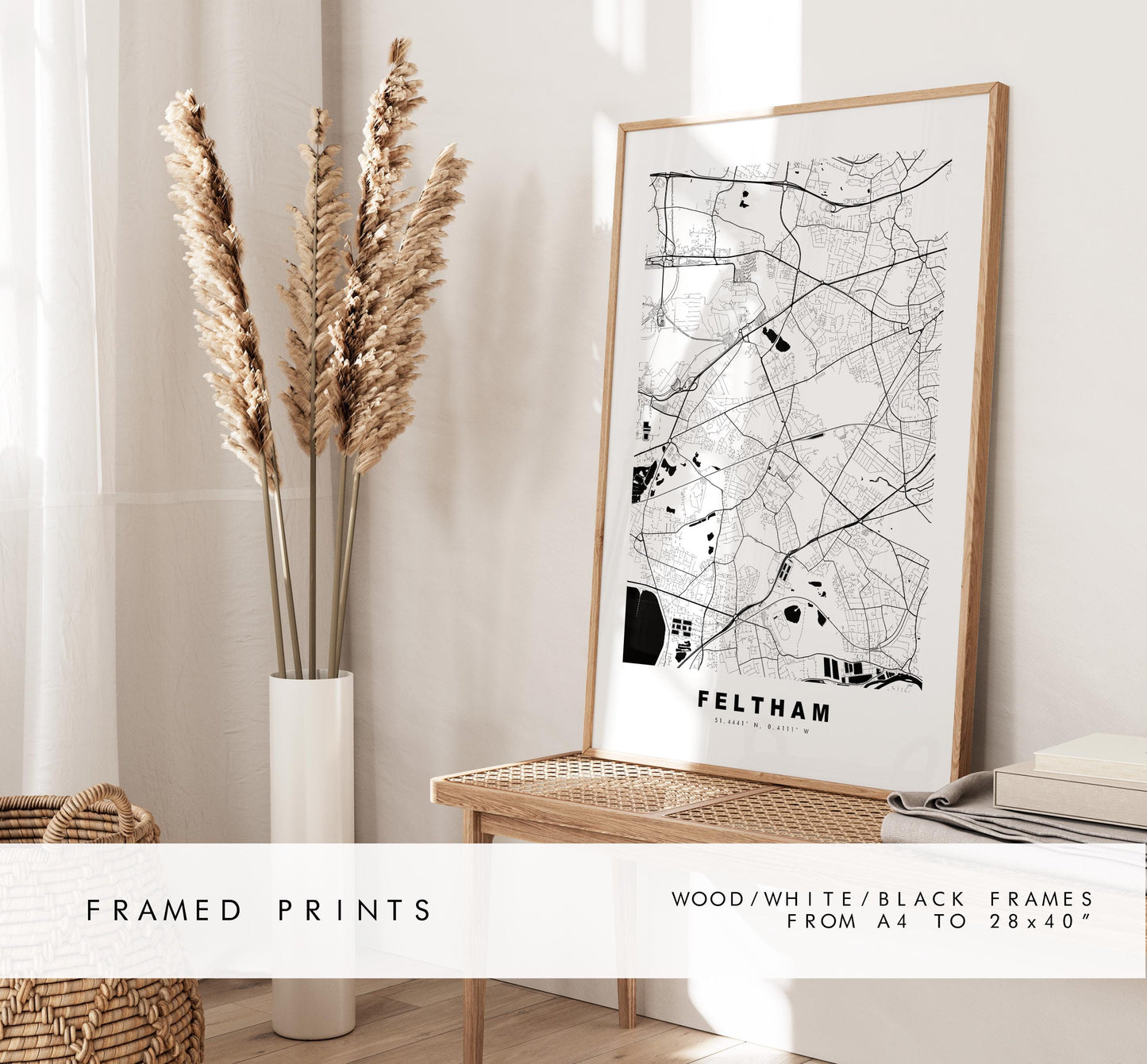 Feltham Map Print - Minimalist City Map Poster - Map Art - UK - Feltham Print - Feltham, London - Different Colours Available