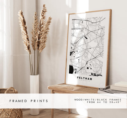 Feltham Map Print - Minimalist City Map Poster - Map Art - UK - Feltham Print - Feltham, London - Different Colours Available