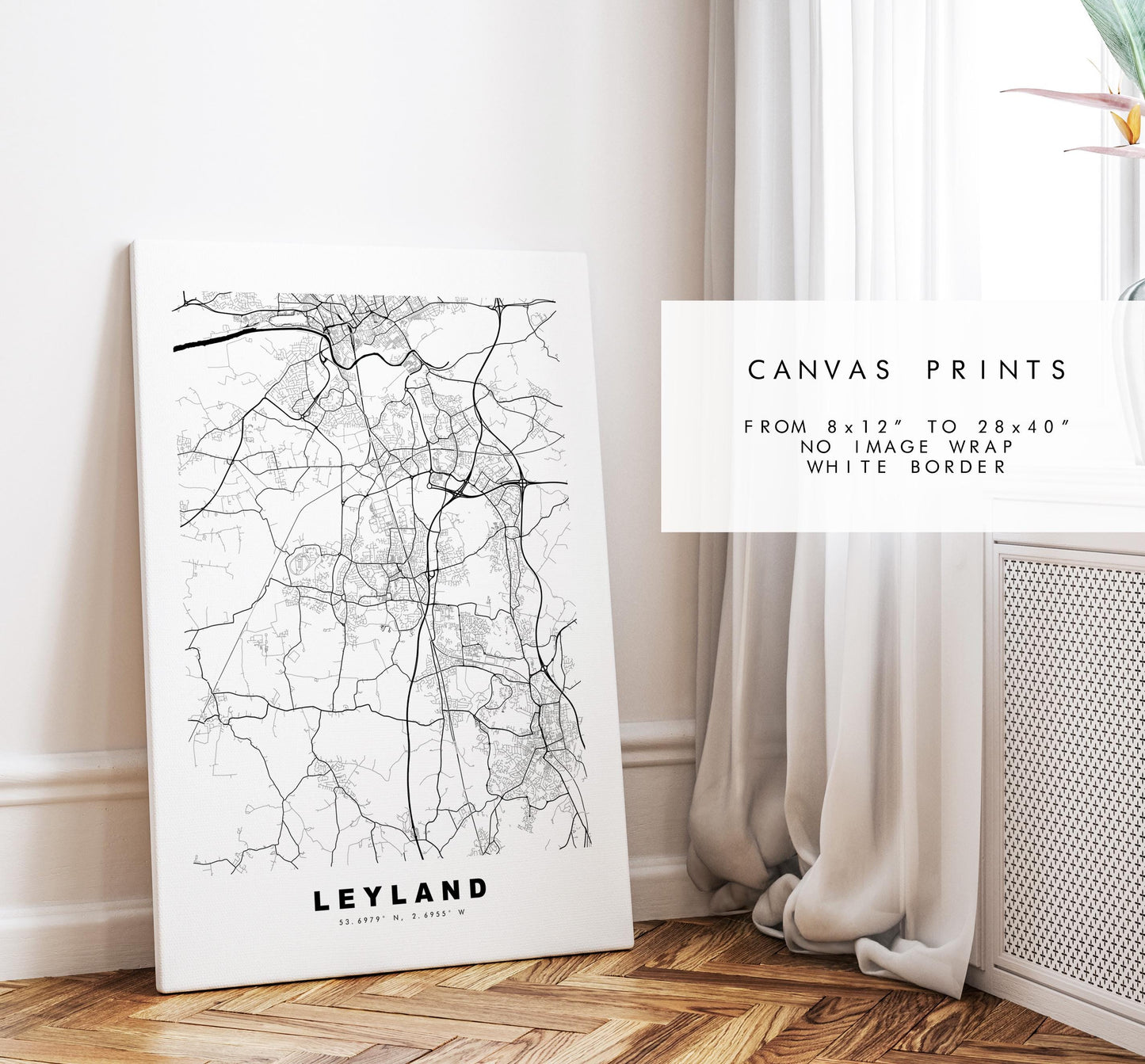 Leyland Map Print - Minimalist City Map Poster - Map Art - UK - Leyland Print - Leyland, Lancashire - Different Colours Available