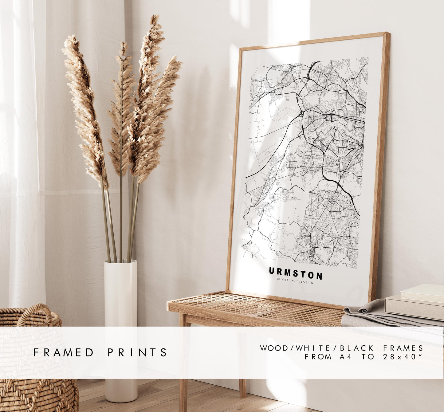 Urmston Map Print - Minimalist City Map Poster - Map Art - UK - Urmston Print - Urmston, Manchester - Different Colours Available
