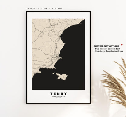 Tenby Map Print - Minimalist City Map Poster - Map Art - Wales - UK - Tenby Print - Tenby Poster - Different Colours Available