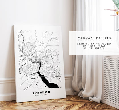 Ipswich Map Print - Minimalist City Map Poster - Map Wall Art - UK - Ipswich Print - Ipswich Poster - Different Colours Available