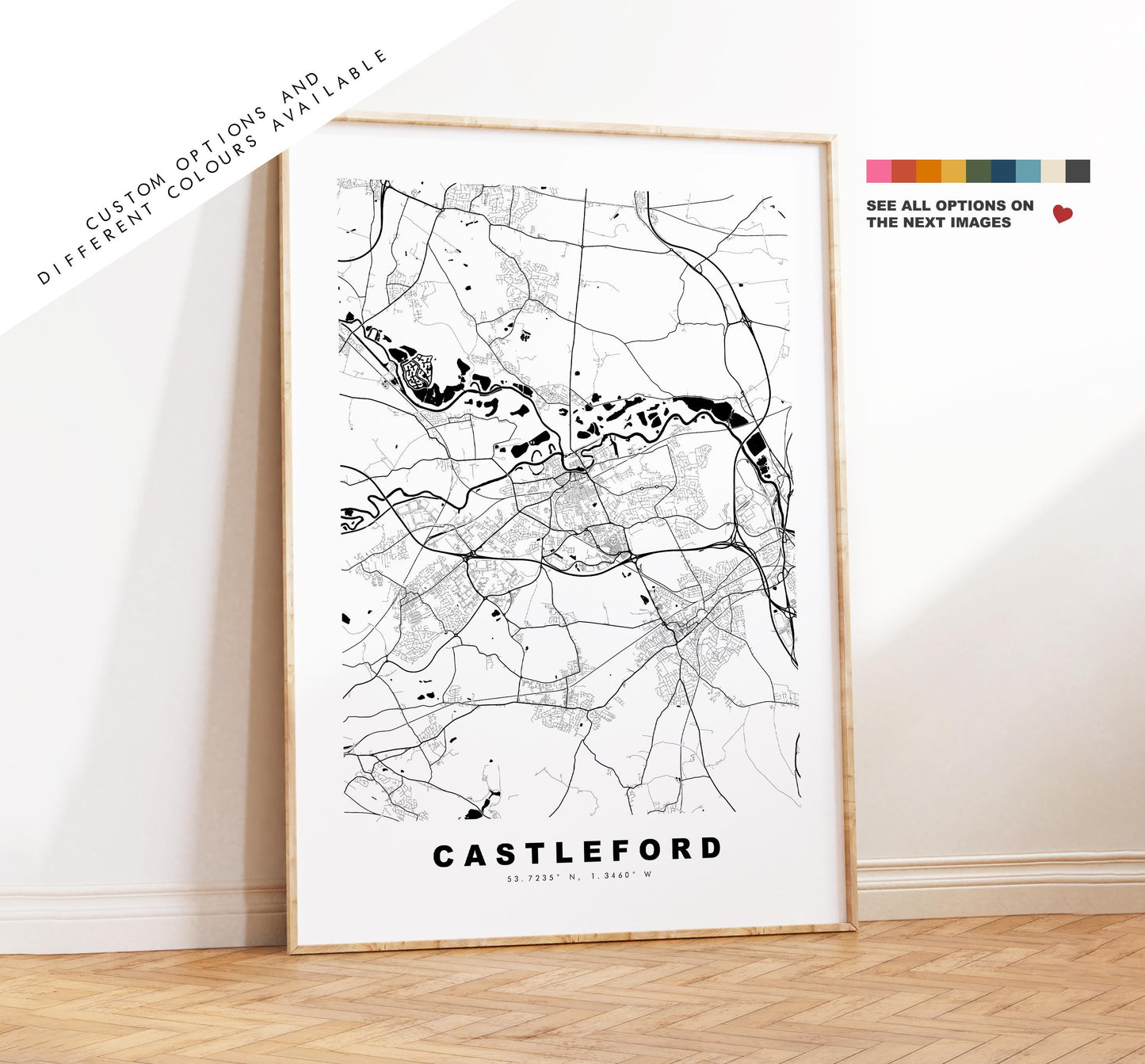 Castleford Map Print - Minimalist City Map Poster - Map Art - UK - Castleford Print - West Yorkshire - Different Colours Available