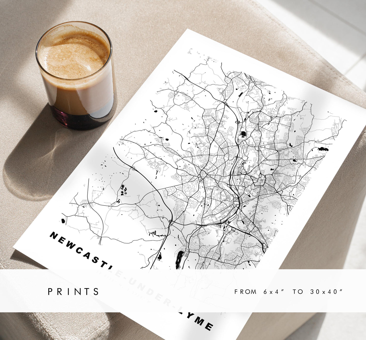 Newcastle-under-Lyme Map Print - Minimalist City Map Poster - Map Art - UK - Newcastle-under-Lyme Print - Different Colours Available