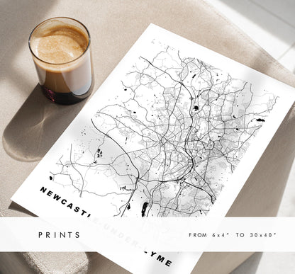 Newcastle-under-Lyme Map Print - Minimalist City Map Poster - Map Art - UK - Newcastle-under-Lyme Print - Different Colours Available