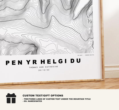 Pen Yr Helgi Du Print - Contour Map - Snowdonia - Wales - Topographic Map - Print - Poster - Wall Art -  Pen Yr Helgi Du Poster - Carneddau