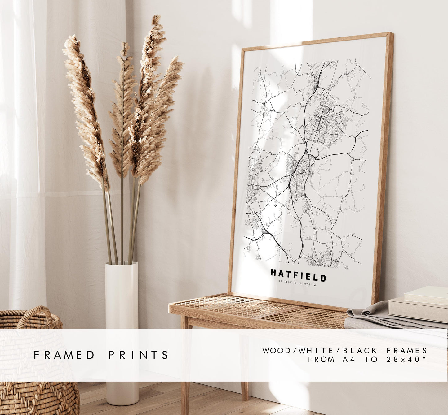 Hatfield Map Print - Minimalist City Map Poster - Map Art - UK - Hatfield Print - Hatfield, Hertfordshire - Different Colours Available