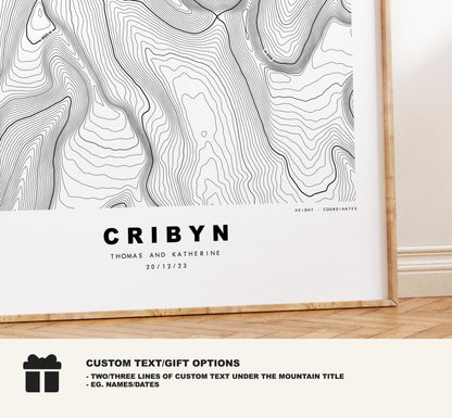 Cribyn Print - Contour Map - Cribyn, Brecon Beacons - Wales - Topographic Map - Wall Art - Cribyn Contour Map - Topography