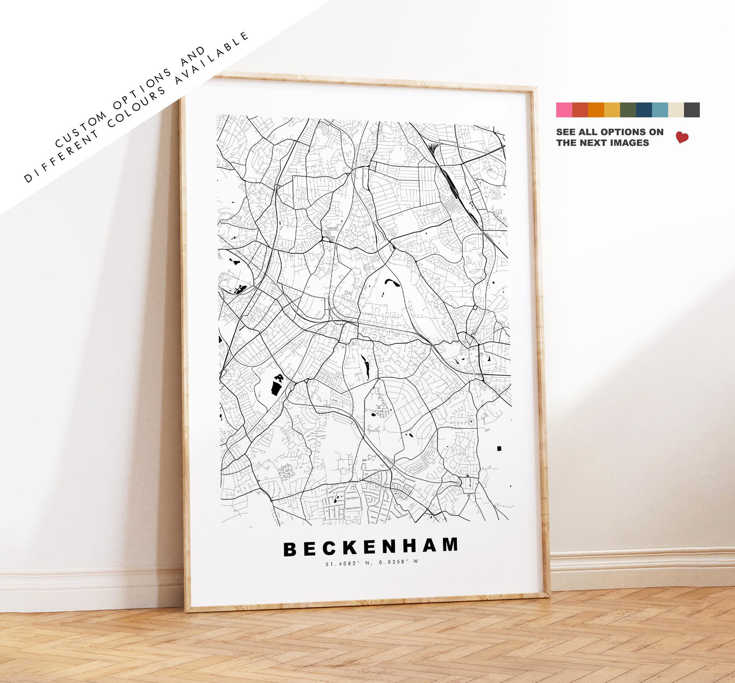 Beckenham Map Print - Minimalist City Map Poster - Map Art - UK - Beckenham Print - Beckenham, London - Different Colours Available