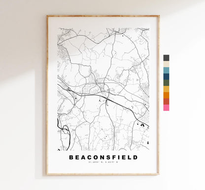 Beaconsfield Map Print - Minimalist City Map Poster - Map Art - UK - Beaconsfield Print -Buckinghamshire - Different Colours Available