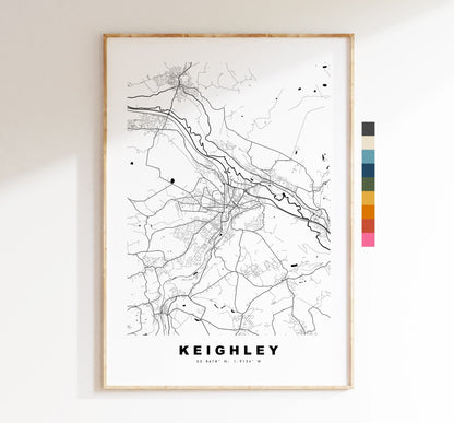 Keighley Map Print - Minimalist City Map Poster - Map Art - UK - Keighley Print - Keighley Poster - Different Colours Available