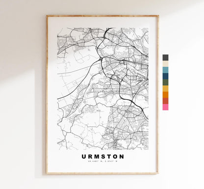Urmston Map Print - Minimalist City Map Poster - Map Art - UK - Urmston Print - Urmston, Manchester - Different Colours Available