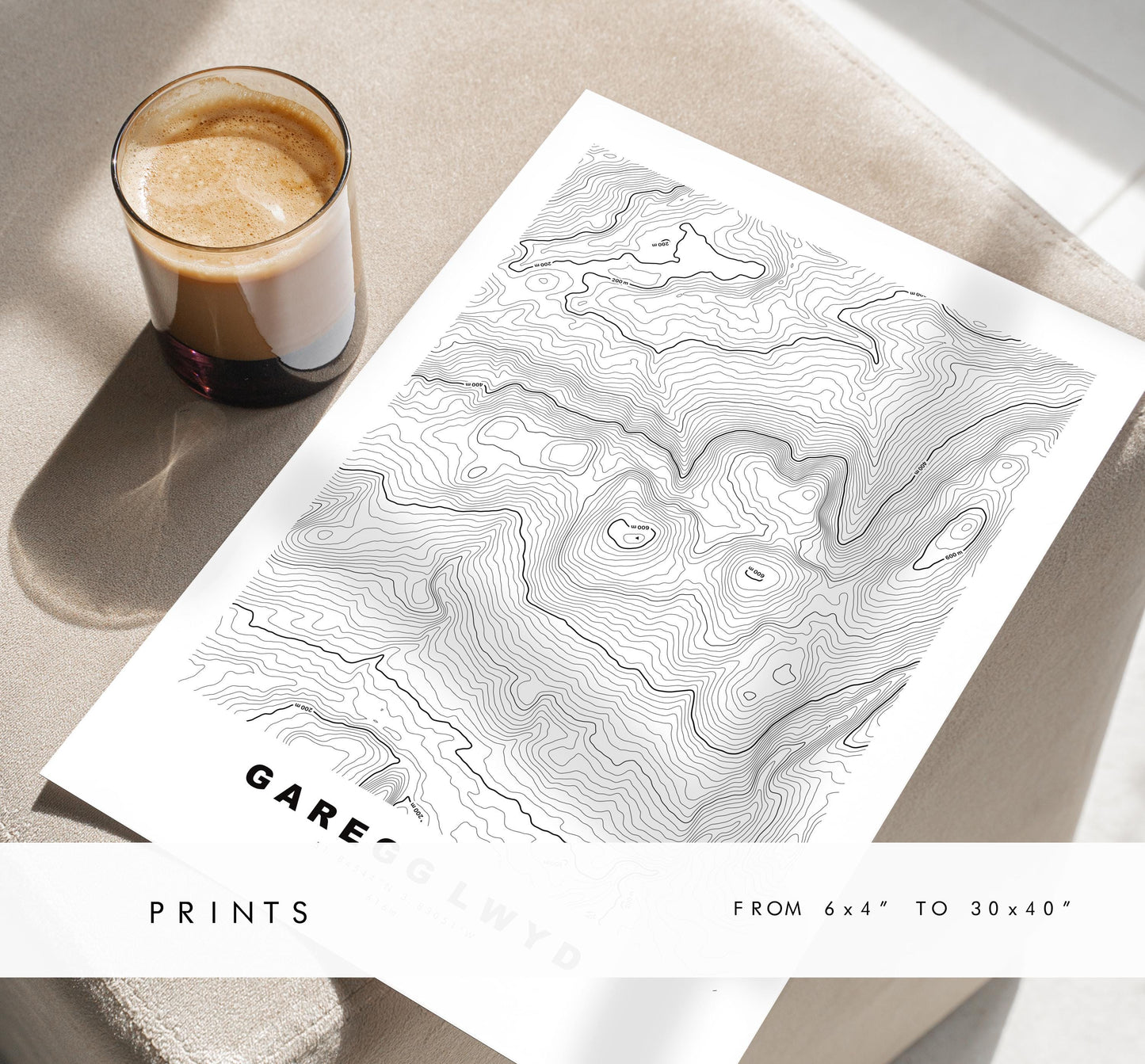 Garreg Lwyd Print - Contour Map - Black Mountain - Wales - Topographic Map - Print - Wall Art - Garreg Lwyd - Contour Map - Topography