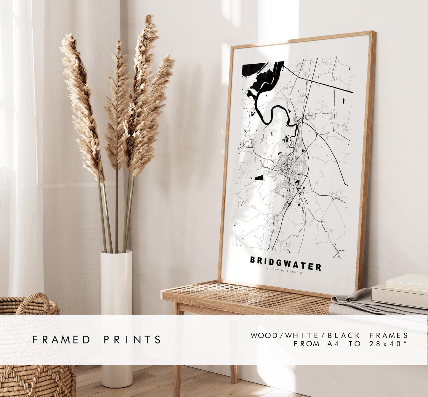 Bridgwater Map Print - Minimalist City Map Poster - Map Art - UK - Bridgwater Print - Bridgwater, Somerset - Different Colours Available