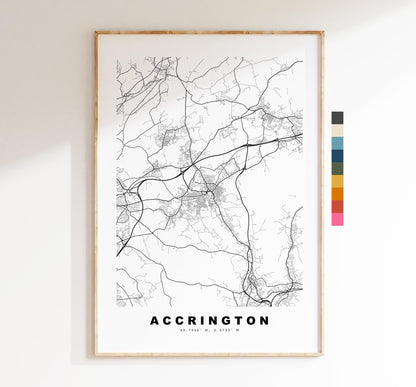 Accrington Map Print - Minimalist City Map Poster - Map Art - UK - Accrington Print - Accrington, Lancashire - Different Colours Available