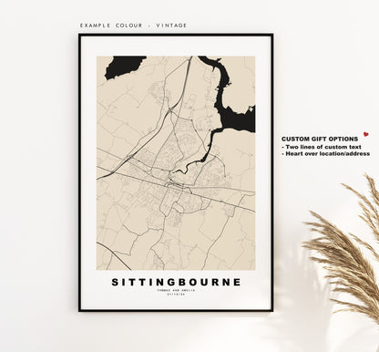 Sittingbourne Map Print - Minimalist City Map Poster - Map Art - UK - Sittingbourne Print - Poster - Different Colours Available