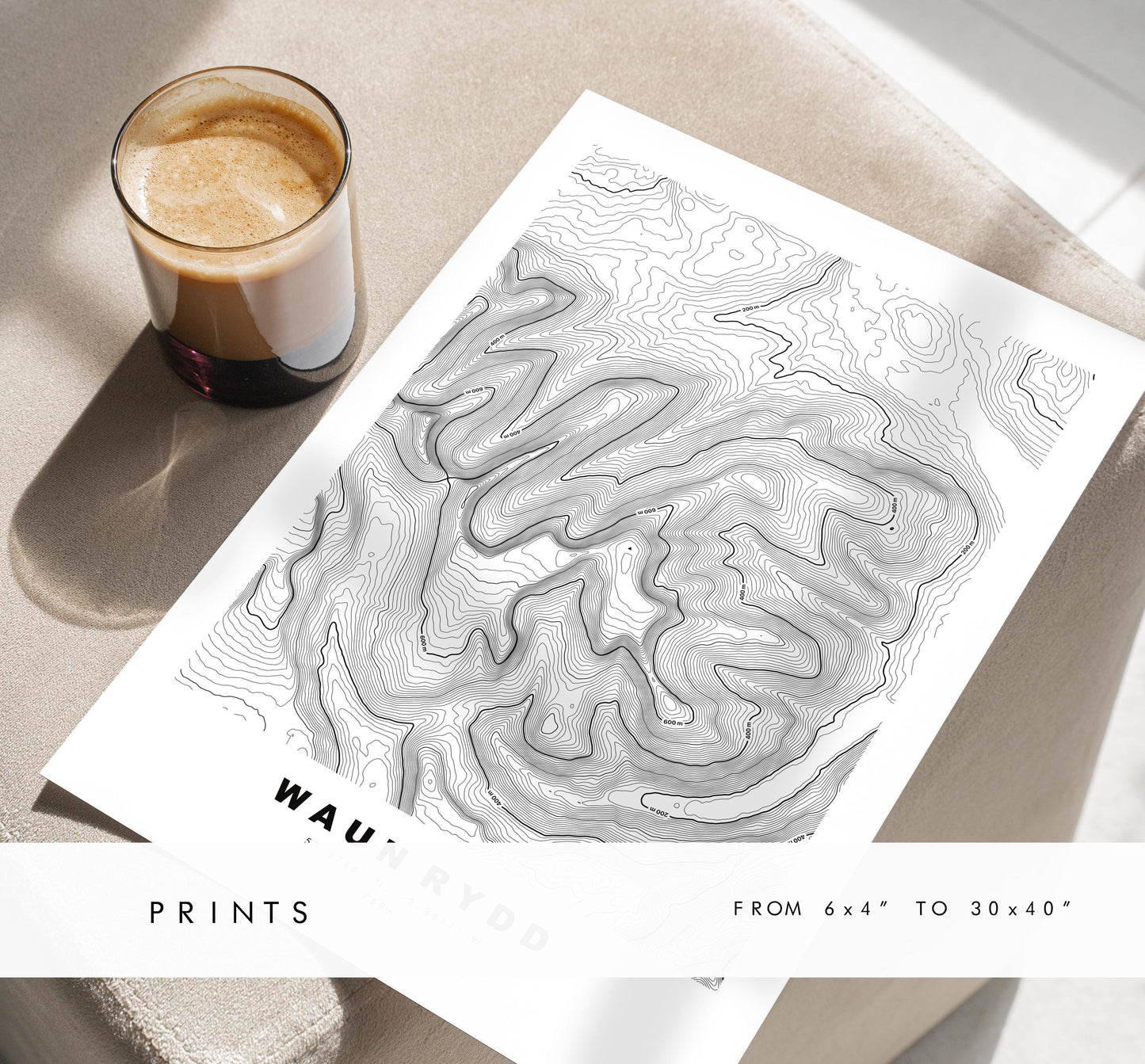 Waun Rydd Print - Contour Map - Brecon Beacons - Wales - Topographic Map - Print - Poster - Wall Art - Waun Rydd Poster - Map Print