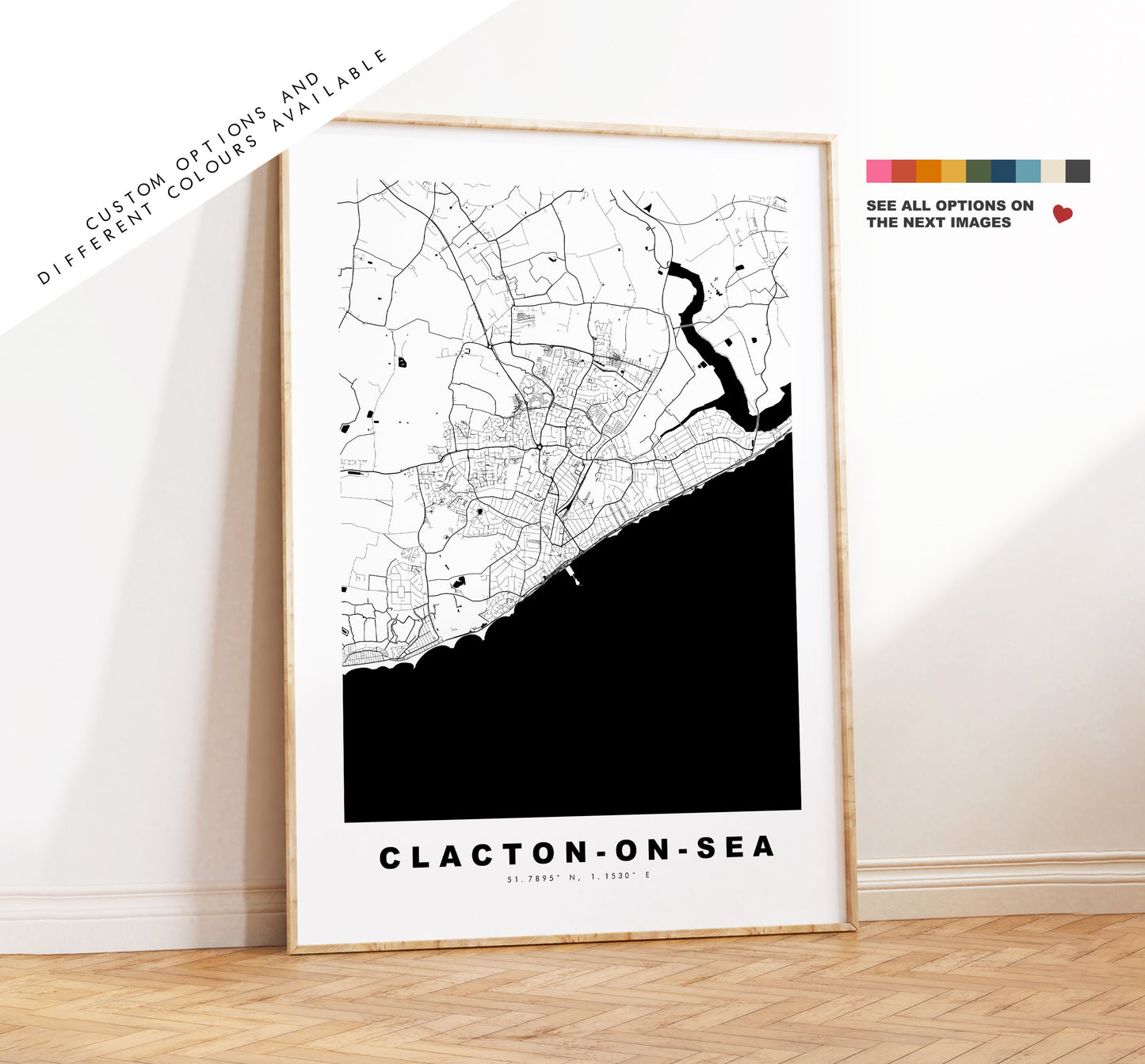Clacton Map Print - Minimalist City Map Poster - Map Wall Art - UK - Clacton On Sea Print - Clacton Poster - Different Colours Available