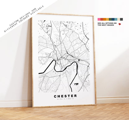 Chester Map Print - Minimalist City Map Poster - Map Wall Art - UK - Chester Print - Chester Poster - Different Colours Available