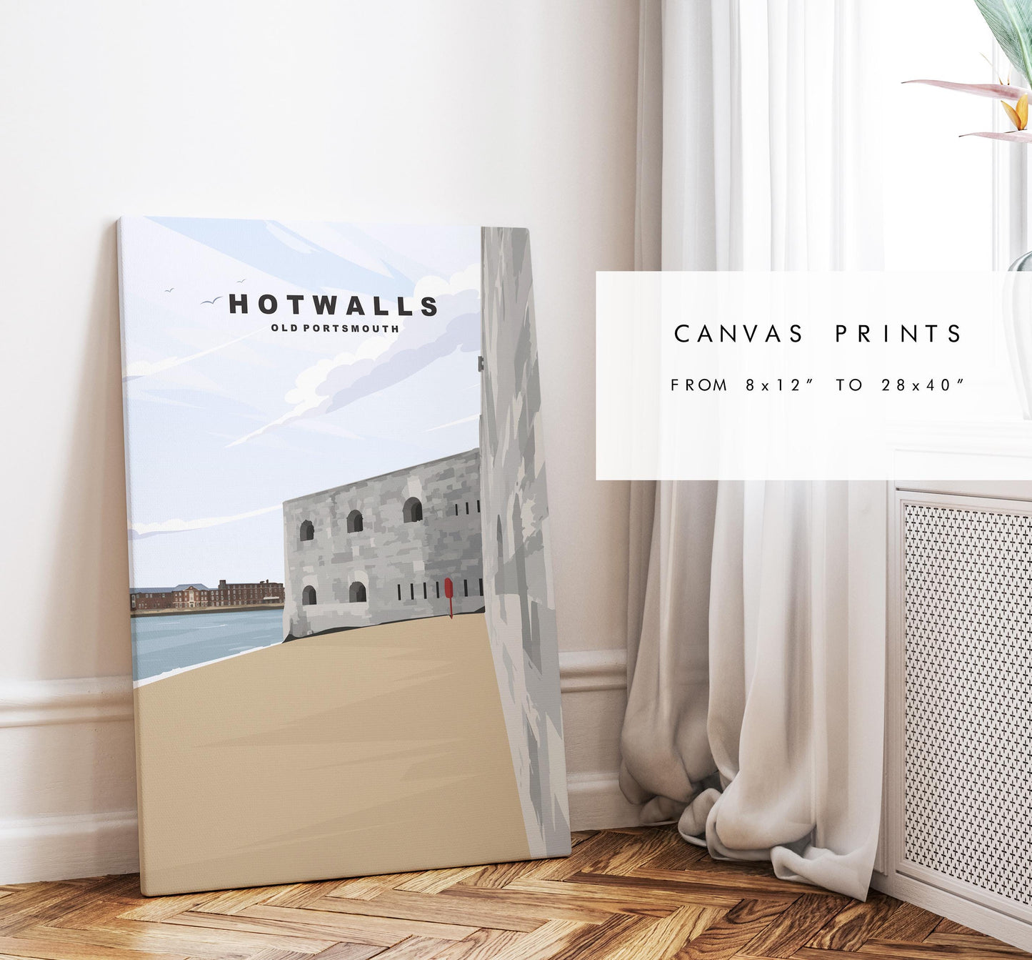Hotwalls Beach Travel Poster - Wall Art Print - Southsea and Portsmouth Travel Posters - Minimalist Retro Style - Prints or Framed Prints