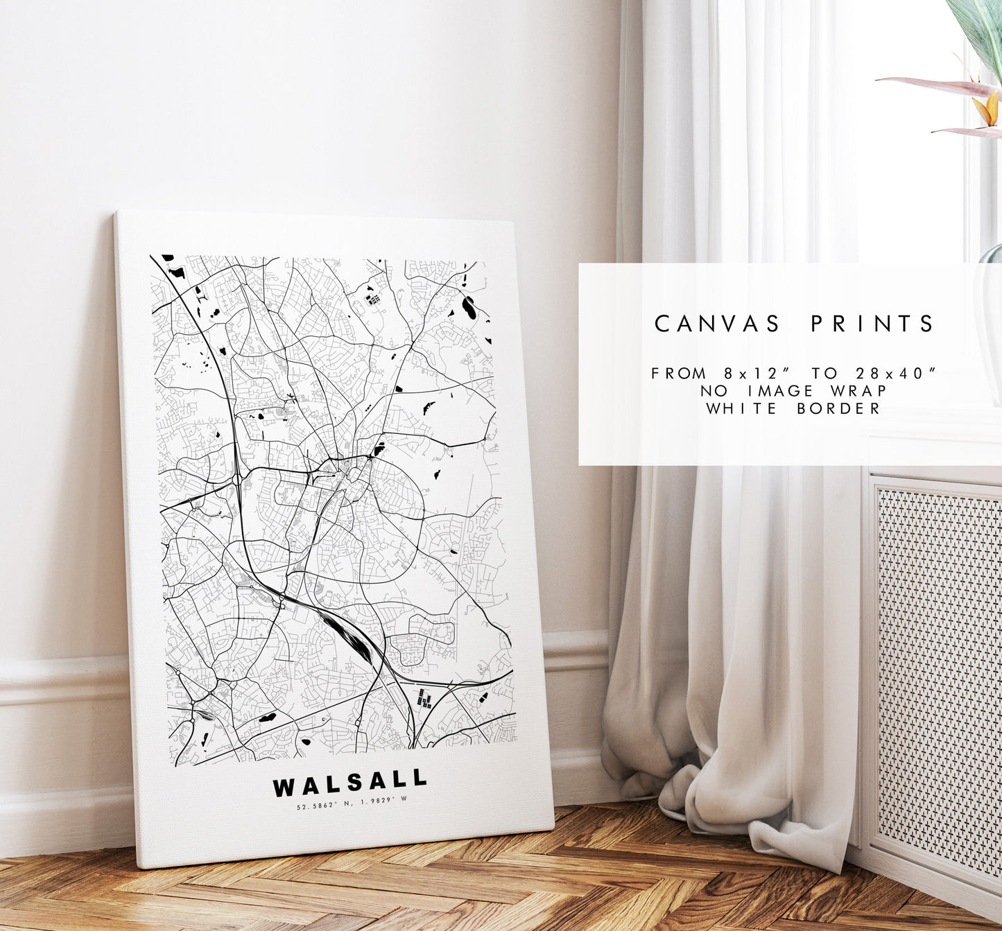 Walsall Map Print - Minimalist City Map Poster - Map Art - UK - Walsall Print - Walsall Poster - Different Colours Available