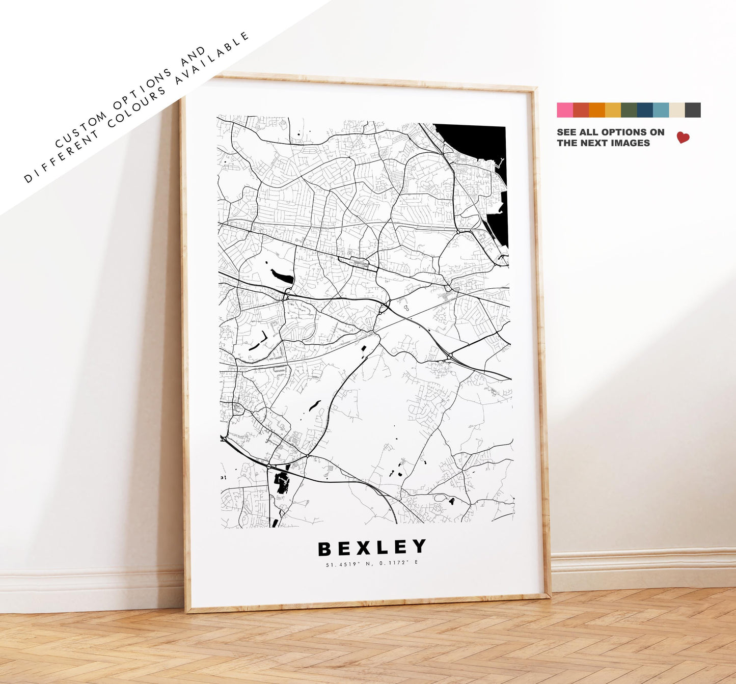 Bexley Map Print - Minimalist City Map Poster - Map Art - UK - Bexley Print - Bexley, London - Different Colours Available
