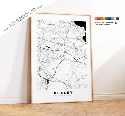 Bexley Map Print - Minimalist City Map Poster - Map Art - UK - Bexley Print - Bexley, London - Different Colours Available