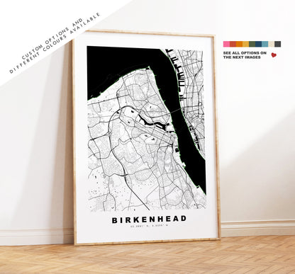 Birkenhead Map Print - Minimalist City Map Poster - Map Wall Art - UK - Birkenhead Print - Birkenhead Poster - Different Colours Available