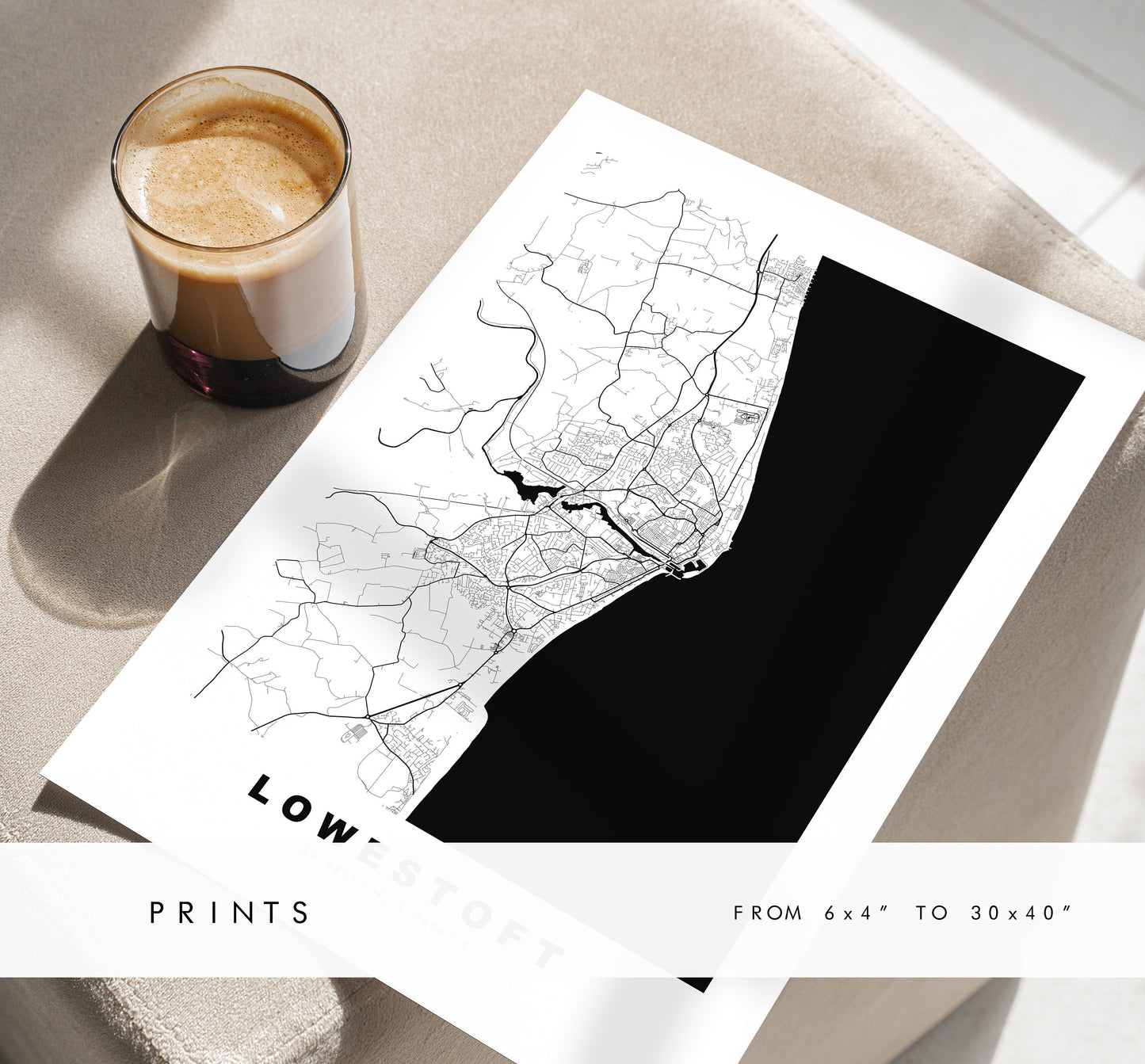 Lowestoft Map Print - Minimalist City Map Poster - Map Wall Art - UK - Lowestoft Print - Lowestoft Poster - Different Colours Available