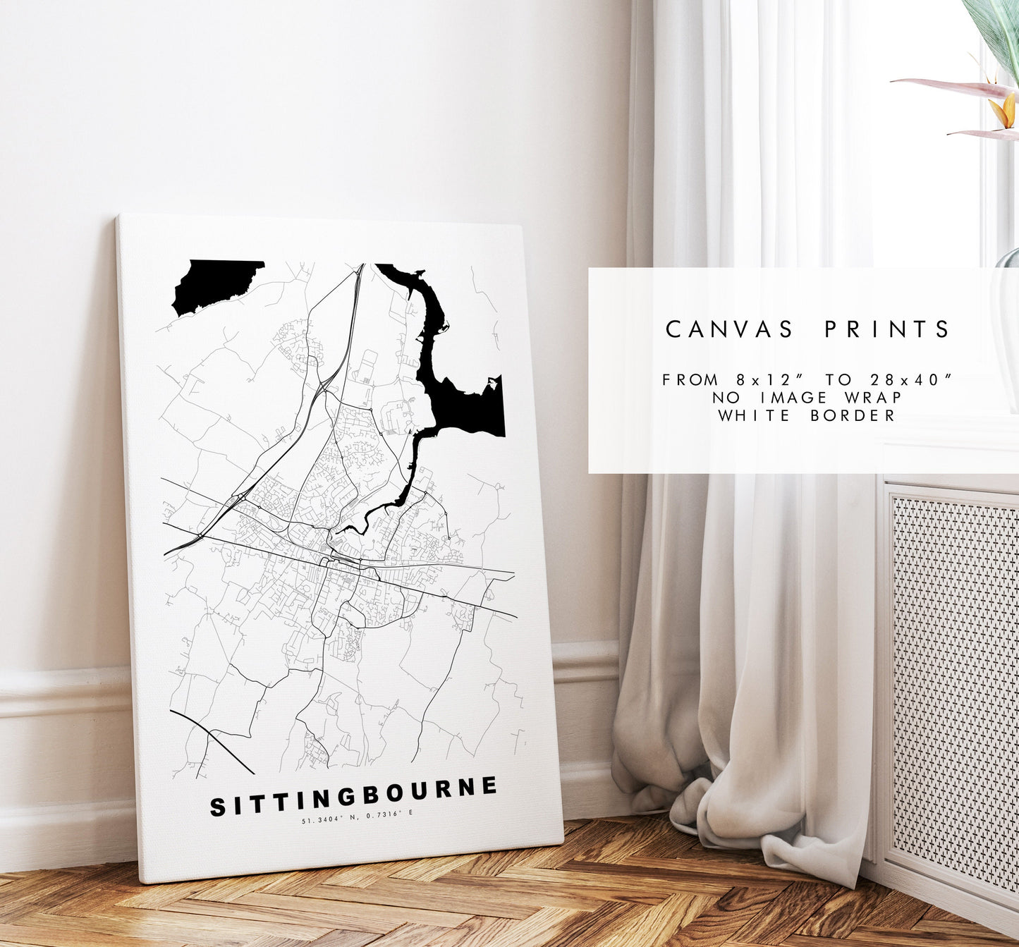 Sittingbourne Map Print - Minimalist City Map Poster - Map Art - UK - Sittingbourne Print - Poster - Different Colours Available