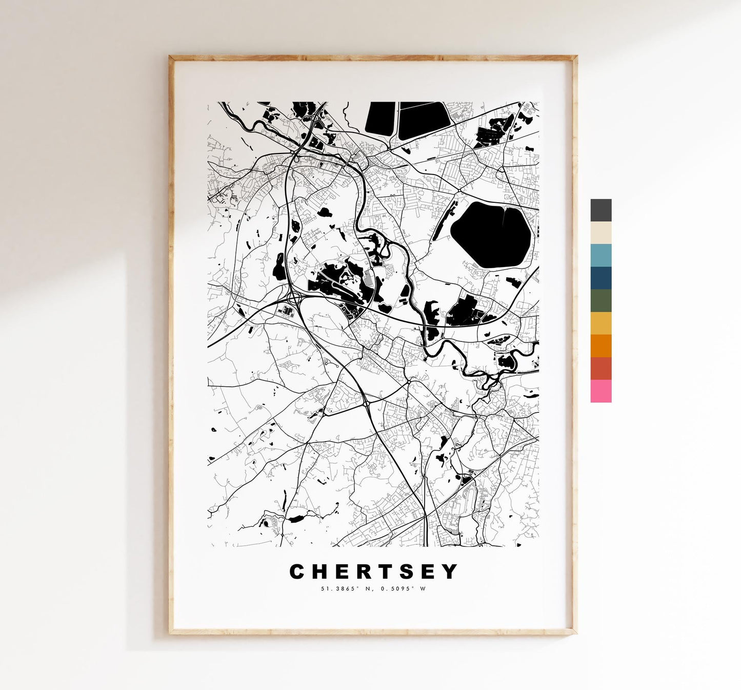 Chertsey Map Print - Minimalist City Map Poster - Map Art - UK - Chertsey Print - Chertsey, Surrey - Different Colours Available