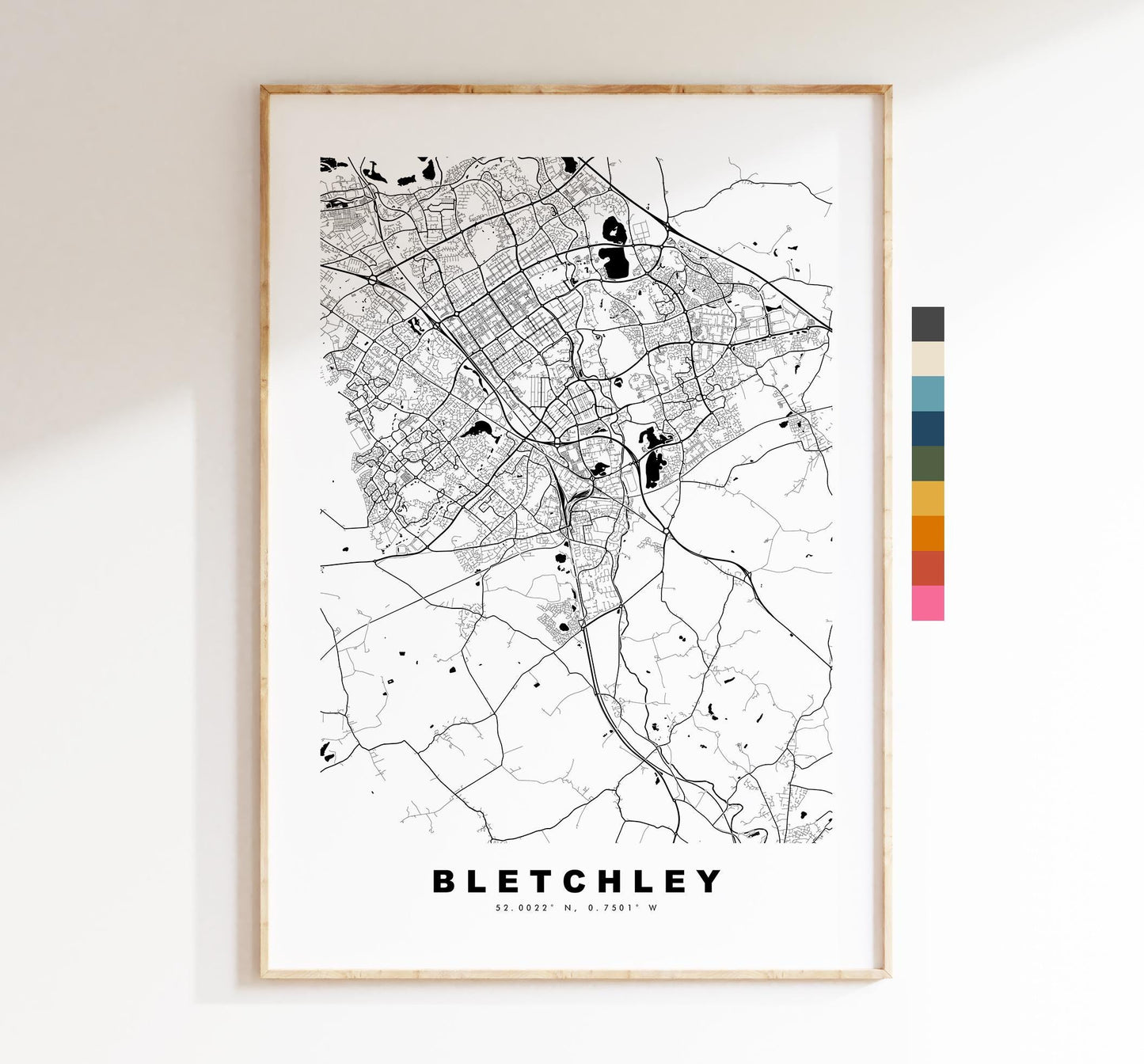 Bletchley Map Print - Minimalist City Map Poster - Map Art - UK - Bletchley Print - Bletchley, Buckinghamshire - Different Colours Available