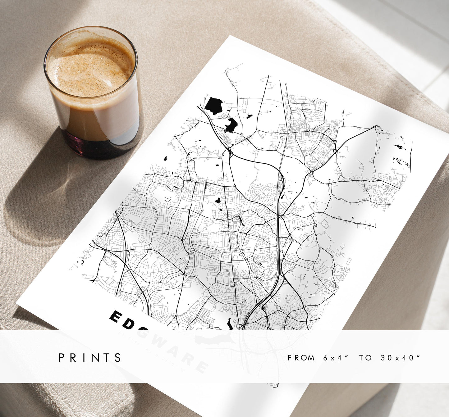 Edgware Map Print - Minimalist City Map Poster - Map Art - UK - Edgware Print - Edgware, London - Different Colours Available