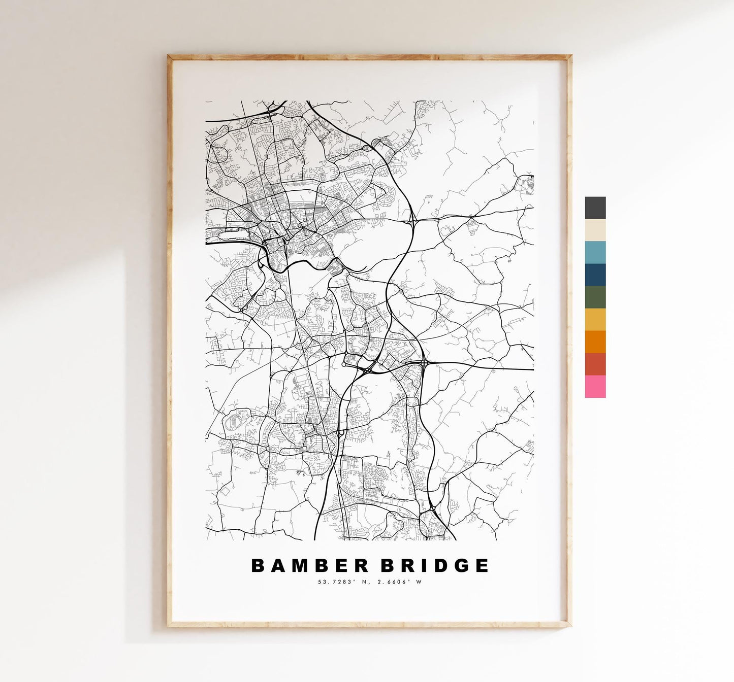 Bamber Bridge Map Print - Minimalist City Map Poster - Map Art - UK - Bamber Bridge Print - Lancashire - Different Colours Available