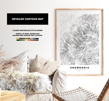 Snowdonia Print - Contour Map -  Snowdonia Map - Topographic Map - Print - Poster - Wall Art - Snowdonia Gift - Snowdon - Topography - Wales