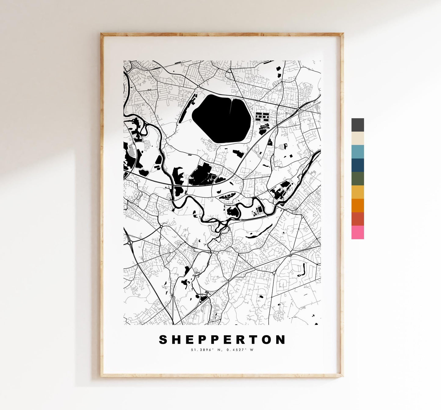 Shepperton Map Print - Minimalist City Map Poster - Map Art - UK - Shepperton Print - Shepperton, Surrey - Different Colours Available