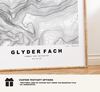 Glyder Fach Print - Contour Map - Snowdonia - Wales - Topographic Map - Print - Poster - Wall Art - Glyder Fach Poster - Glyderau