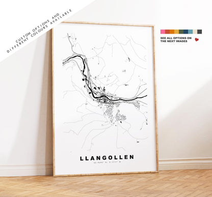 Llangollen Map Print - Minimalist City Map Poster - Map Art - Wales - UK - Llangollen Print - Llangollen Poster - Different Colours Available