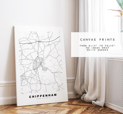 Chippenham Map Print - Minimalist City Map Poster - Map Art - UK - Chippenham Print - Chippenham, Wiltshire - Different Colours Available