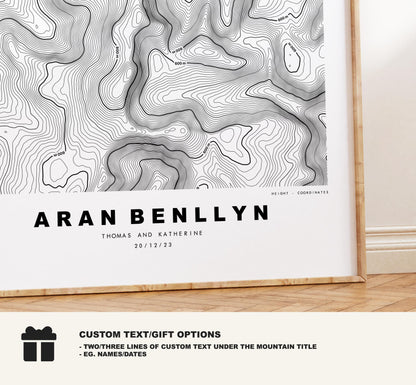 Aran Benllyn Print - Contour Map - Snowdonia - Wales - Topographic Map - Print - Poster - Wall Art -  Aran Benllyn Poster - Gift