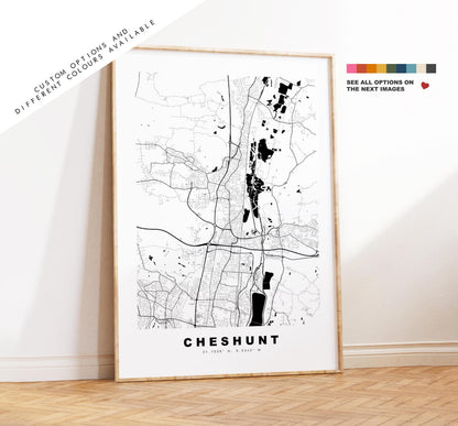 Cheshunt Map Print - Minimalist City Map Poster - Map Art - UK - Cheshunt Print - Cheshunt, Hertfordshire - Different Colours Available