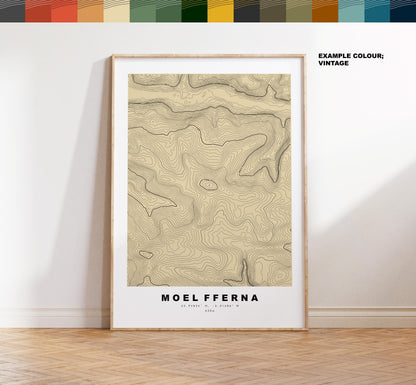 Moel Fferna Print - Contour Map - Berwyn Range - Wales - Topographic Map - Print - Wall Art - Moel Fferna Poster - Contour Map - Topography